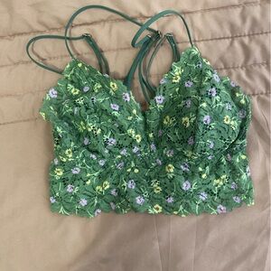 Floral Green Lace Crop Top